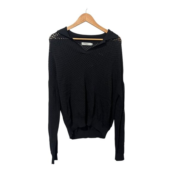 Katelyn Milan Sweater Women's Plus Size 3XL Open Knit Black Collared Pullover V - Picture 1 of 4